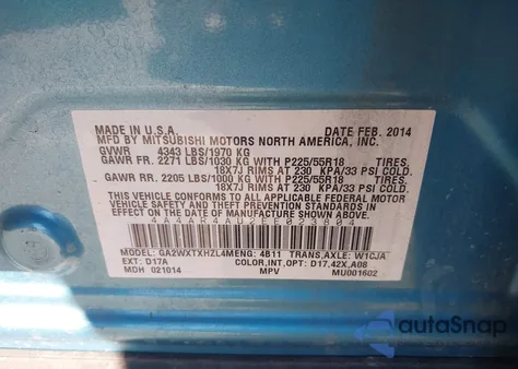 2014 Mitsubishi Outlander Sport Se z USA, uszkodzony, nr VIN 4A4AR4AU2EE023804